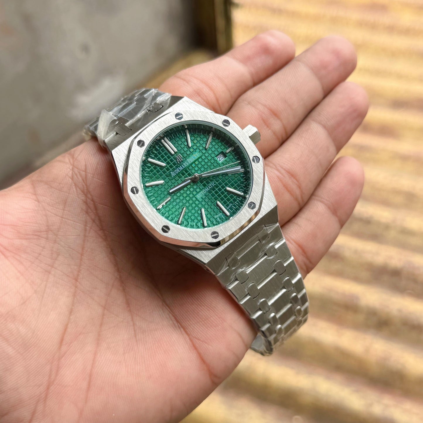 Silver Green Automatic Watch