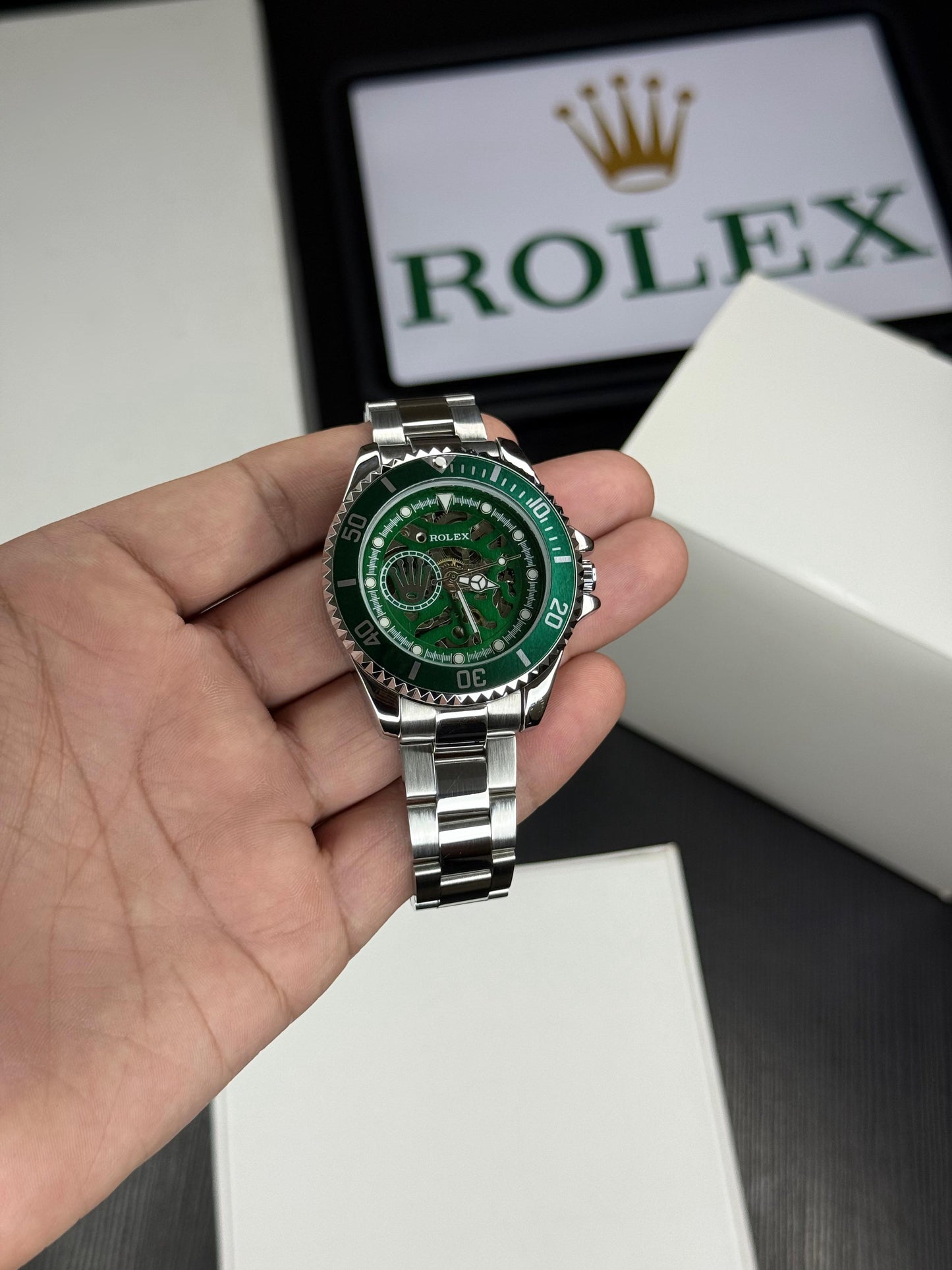 Silver Green Automatic Metal Watch