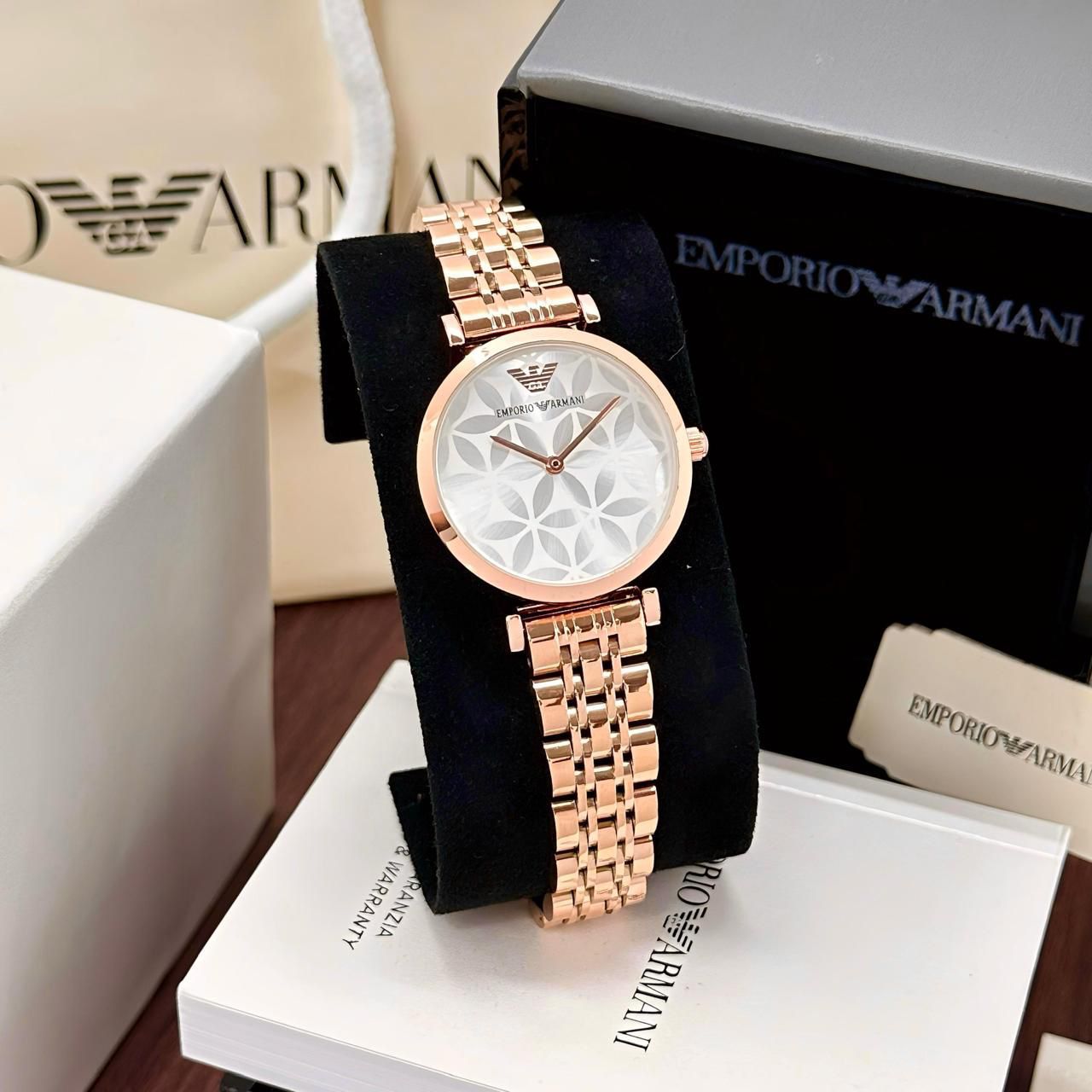 Rose Gold White Textured Watch