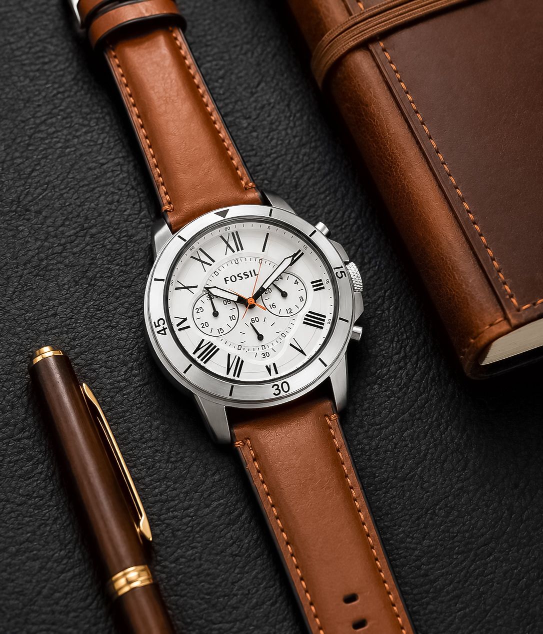 Brown Leather Chronograph Watch