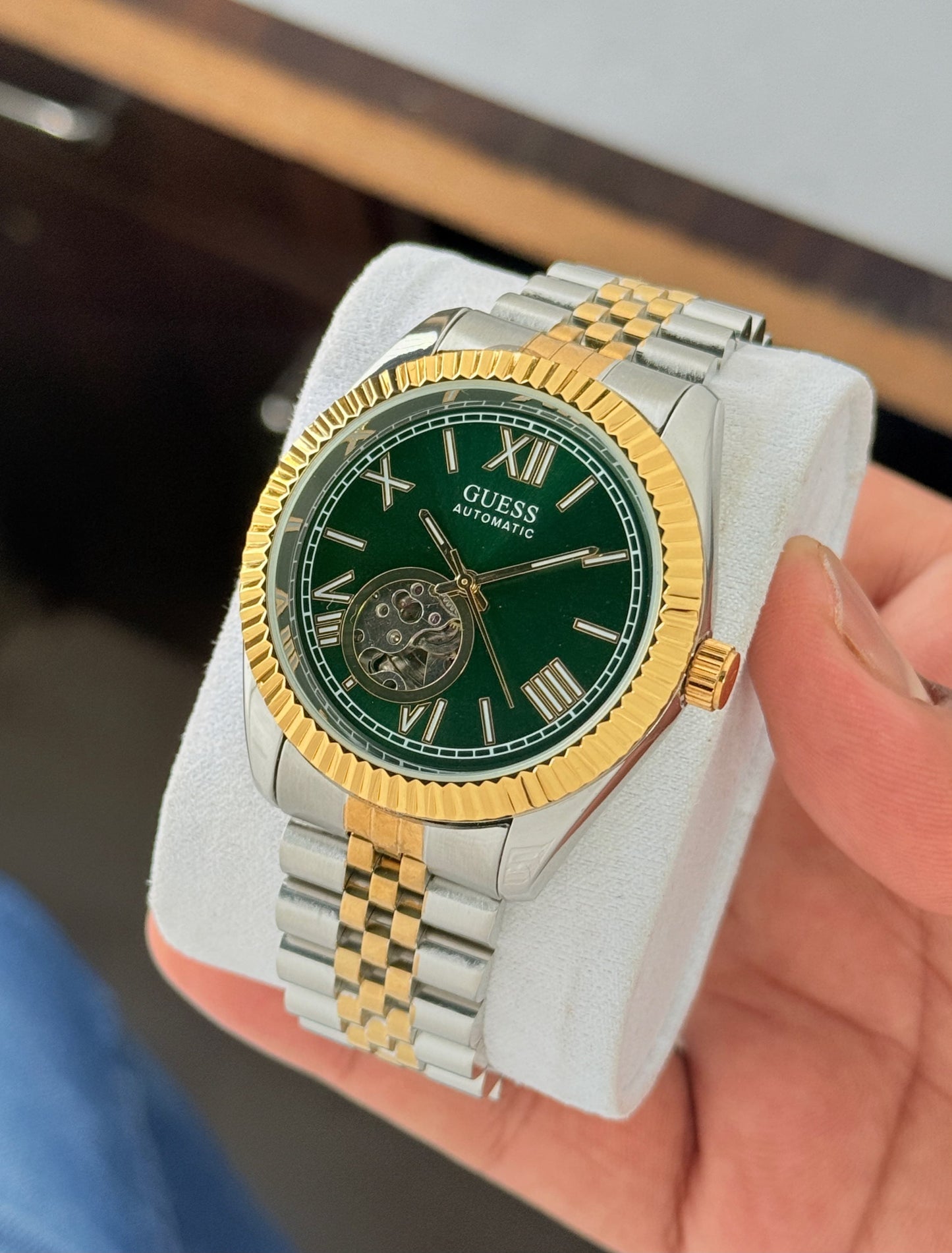 Silver Gold Green Automatic Watch
