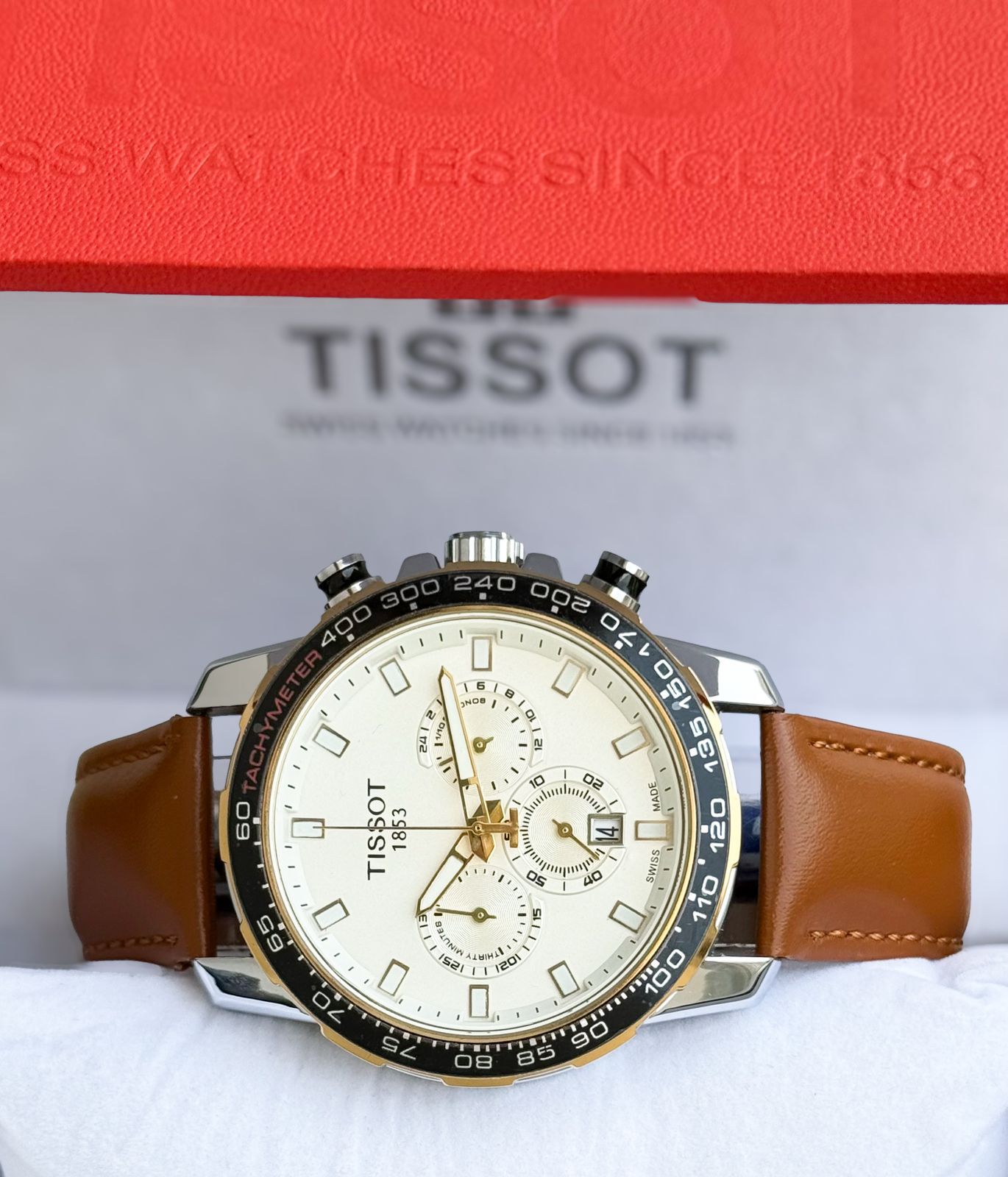 Brown White Chronograph Watch