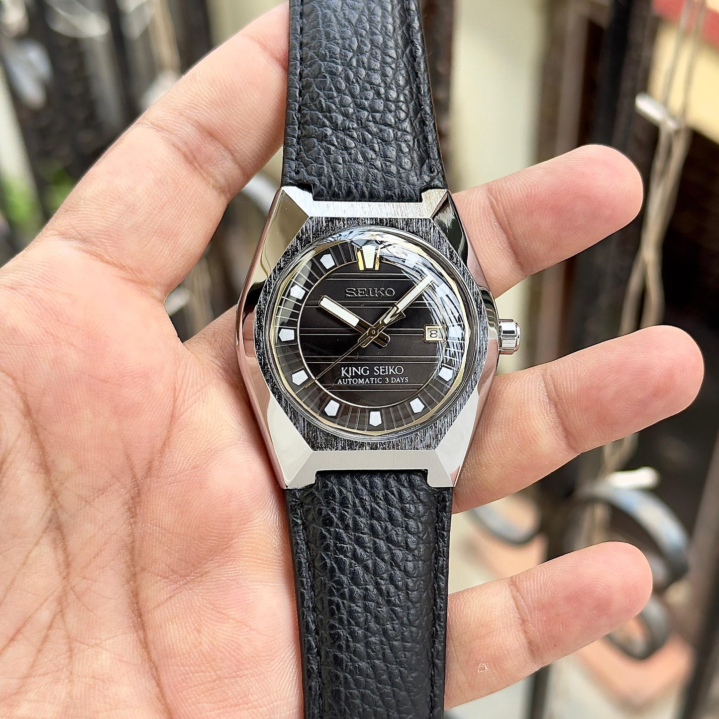 Black Leather Automatic Watch