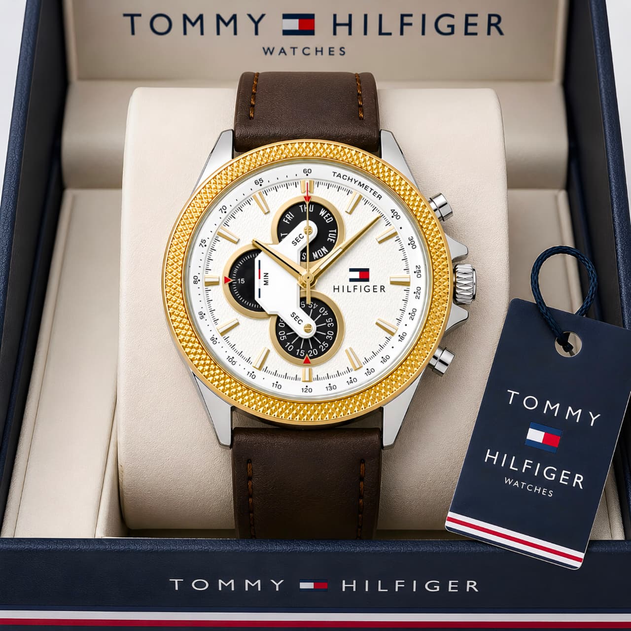 Brown White Chronograph Watch