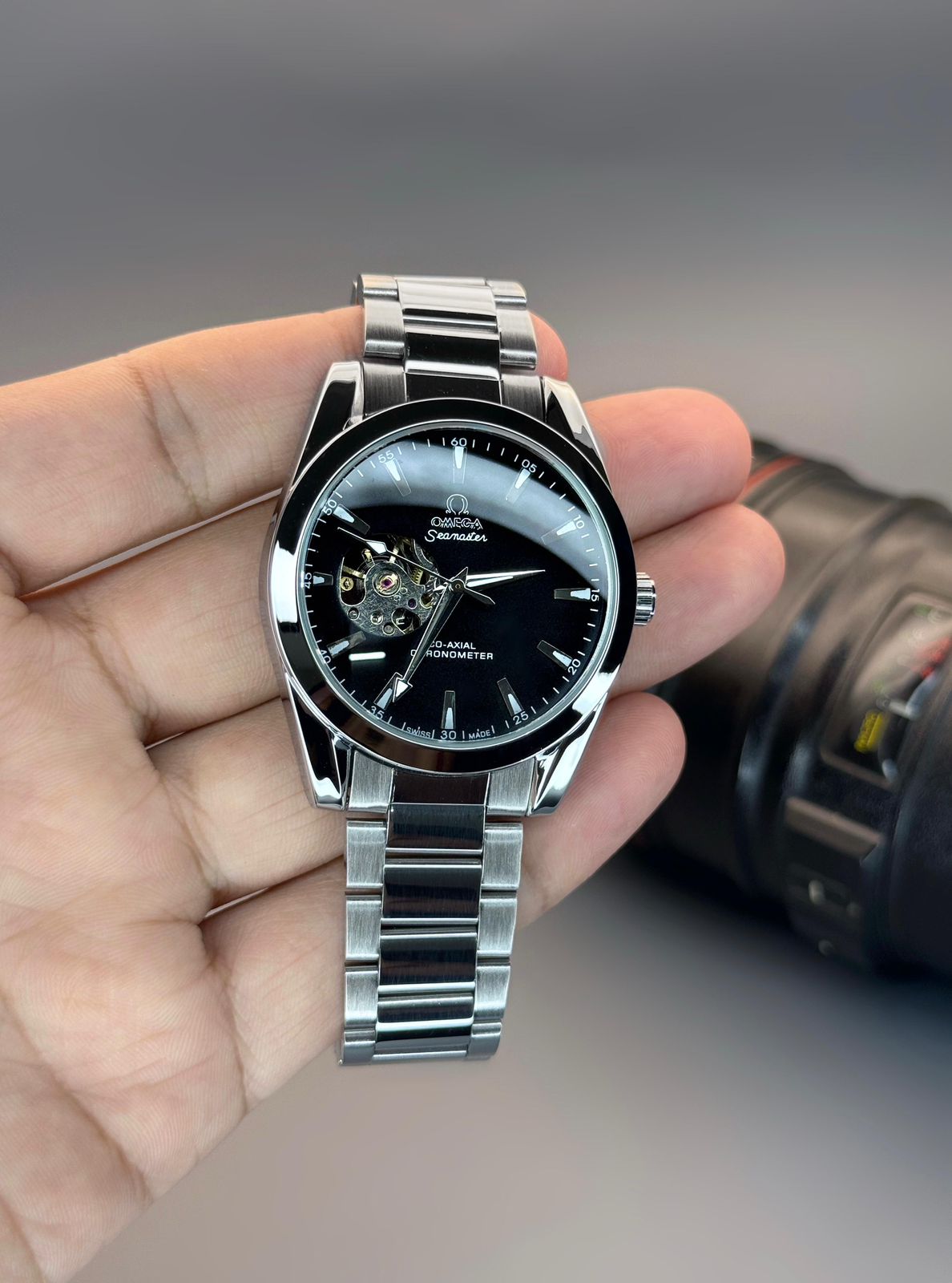 Silver Black Automatic Watch