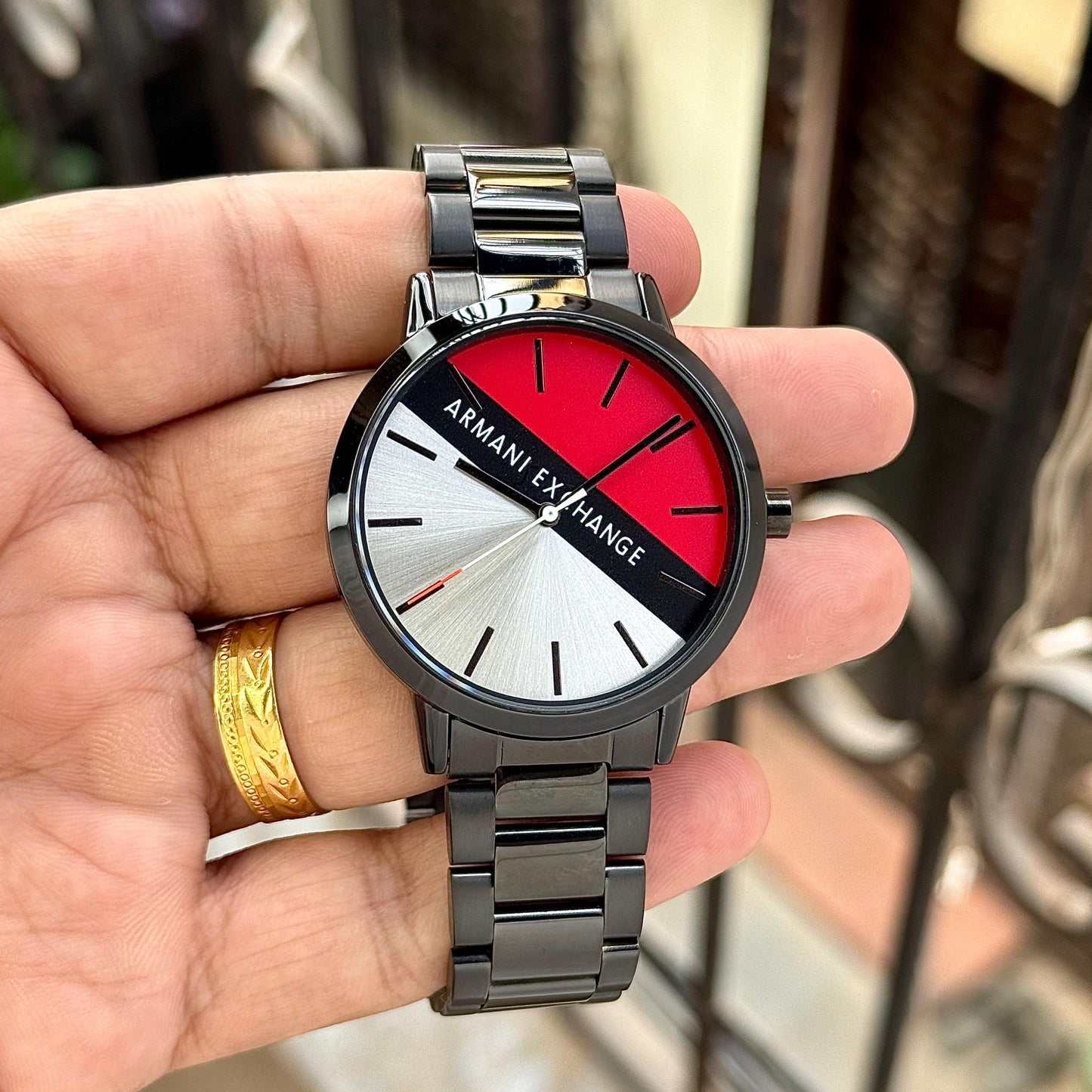 Black White Red Mix Metal Watch