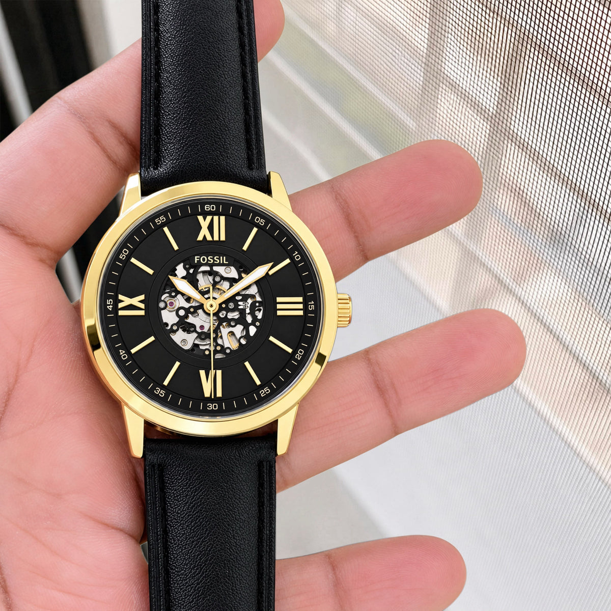 Black Gold Automatic Leather Watch