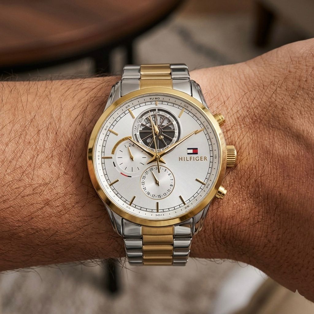 Silver Gold with White Dial Metal Watch
