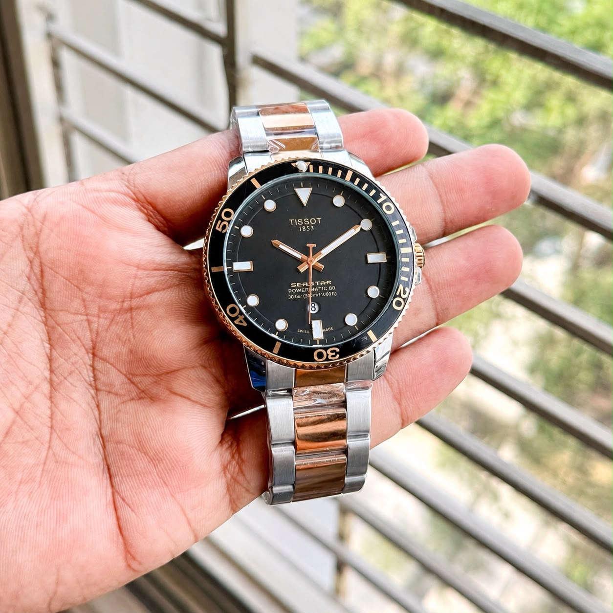 Silver RoseGold Black Date Watch