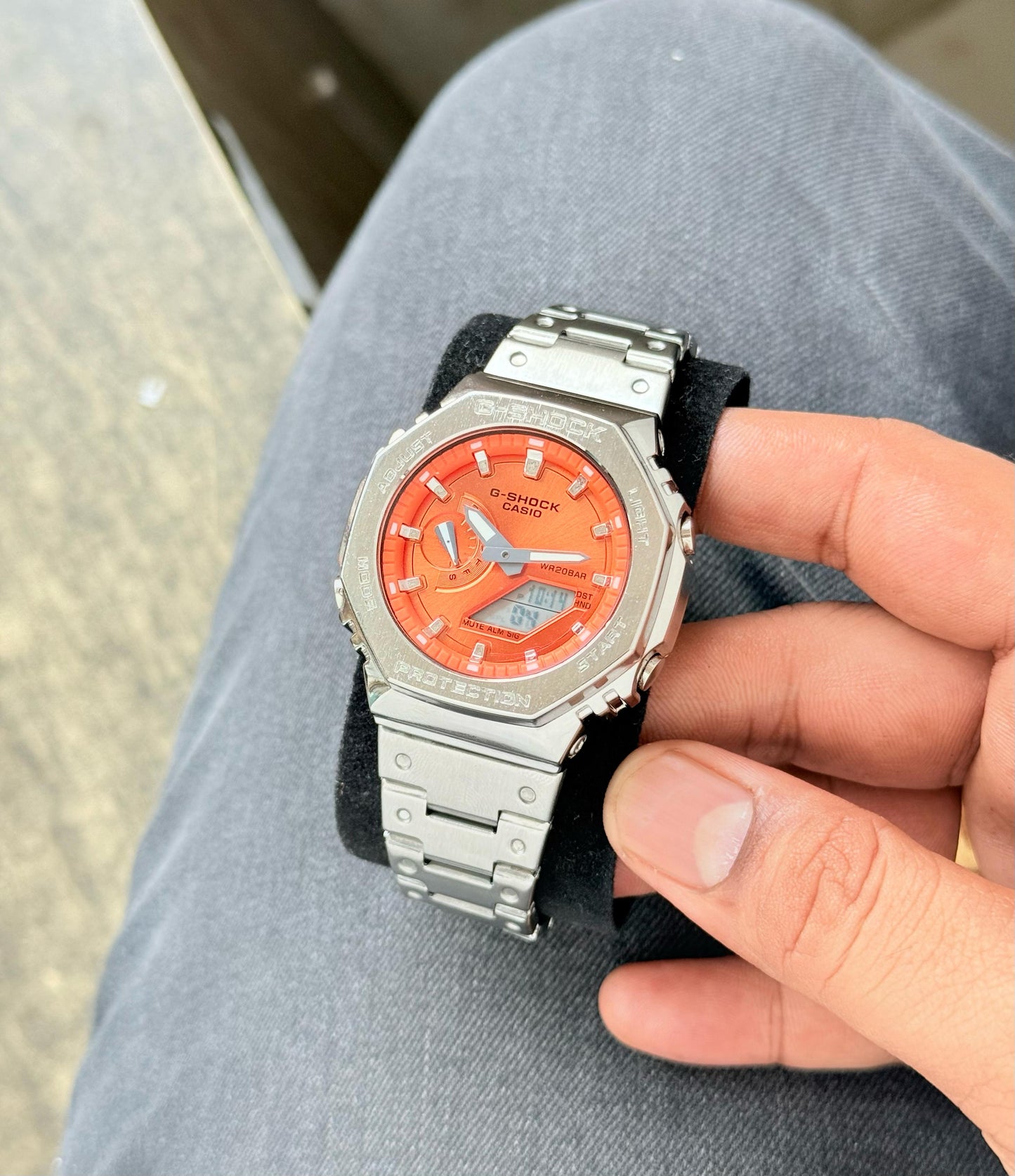 Silver Orange Digital & Analog Watch