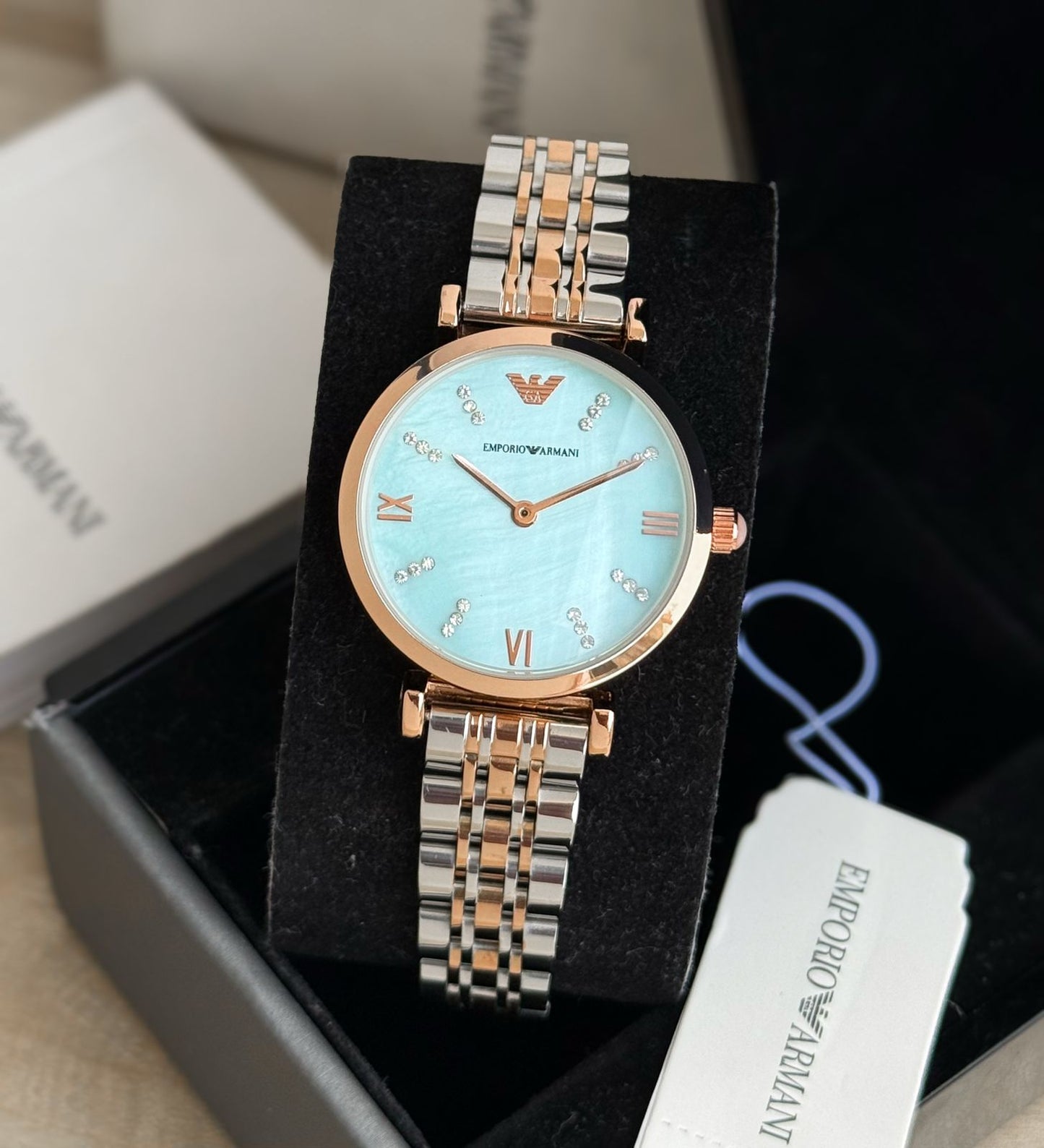 Rose Gold Silver With Blue Dial