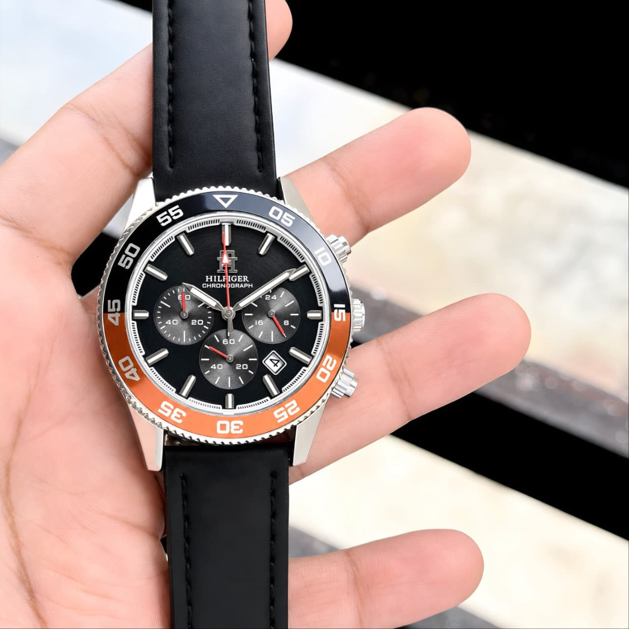Black Orange Chronograph Watch