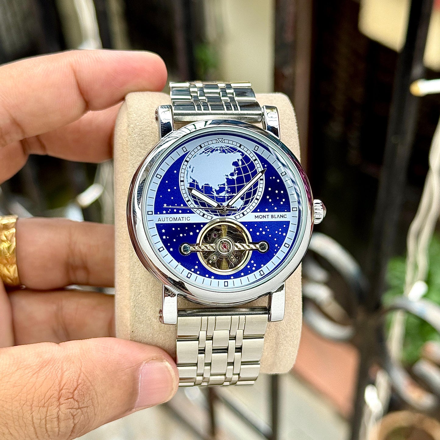 Silver Blue Automatic Watch