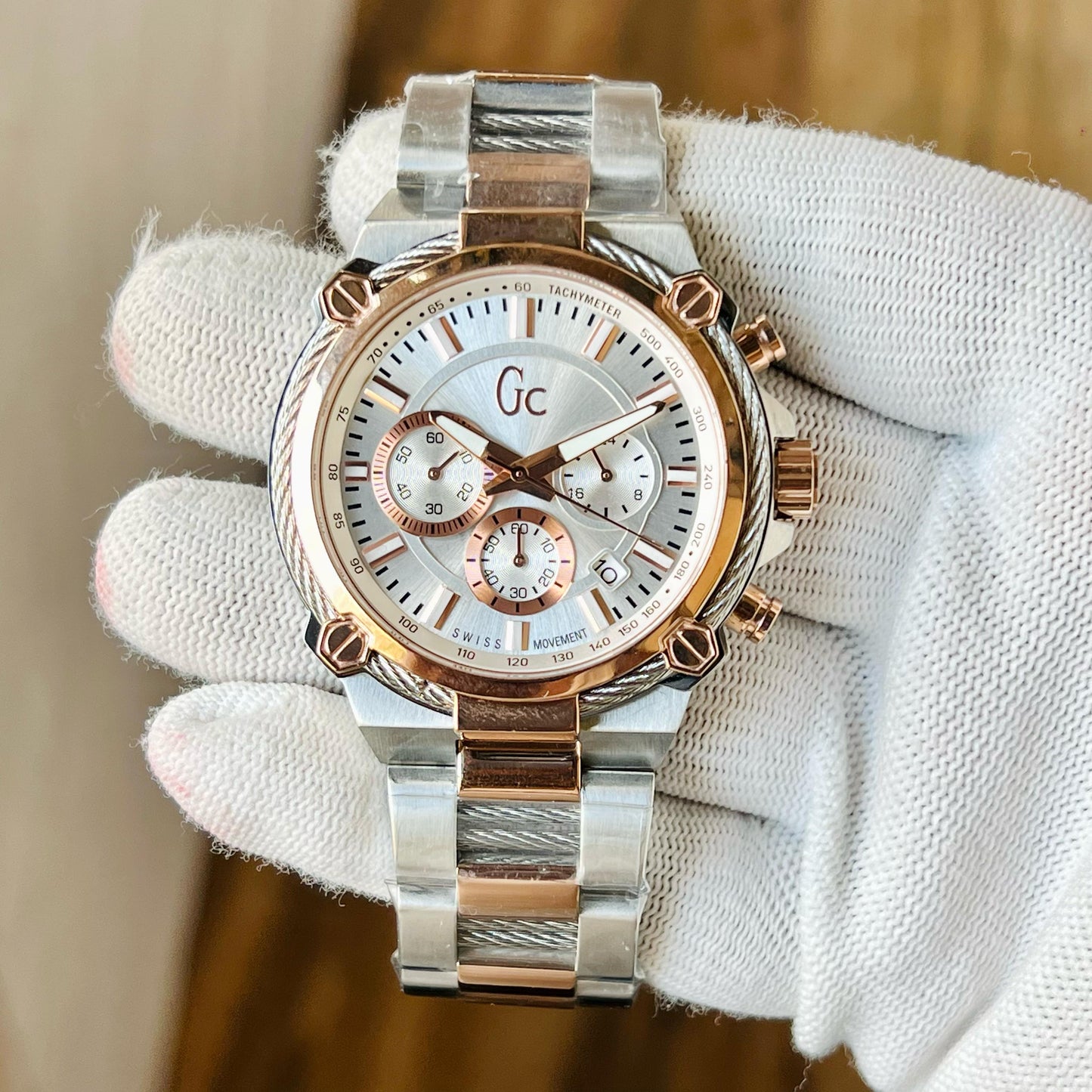 Silver Rosegold Chronograph Watch