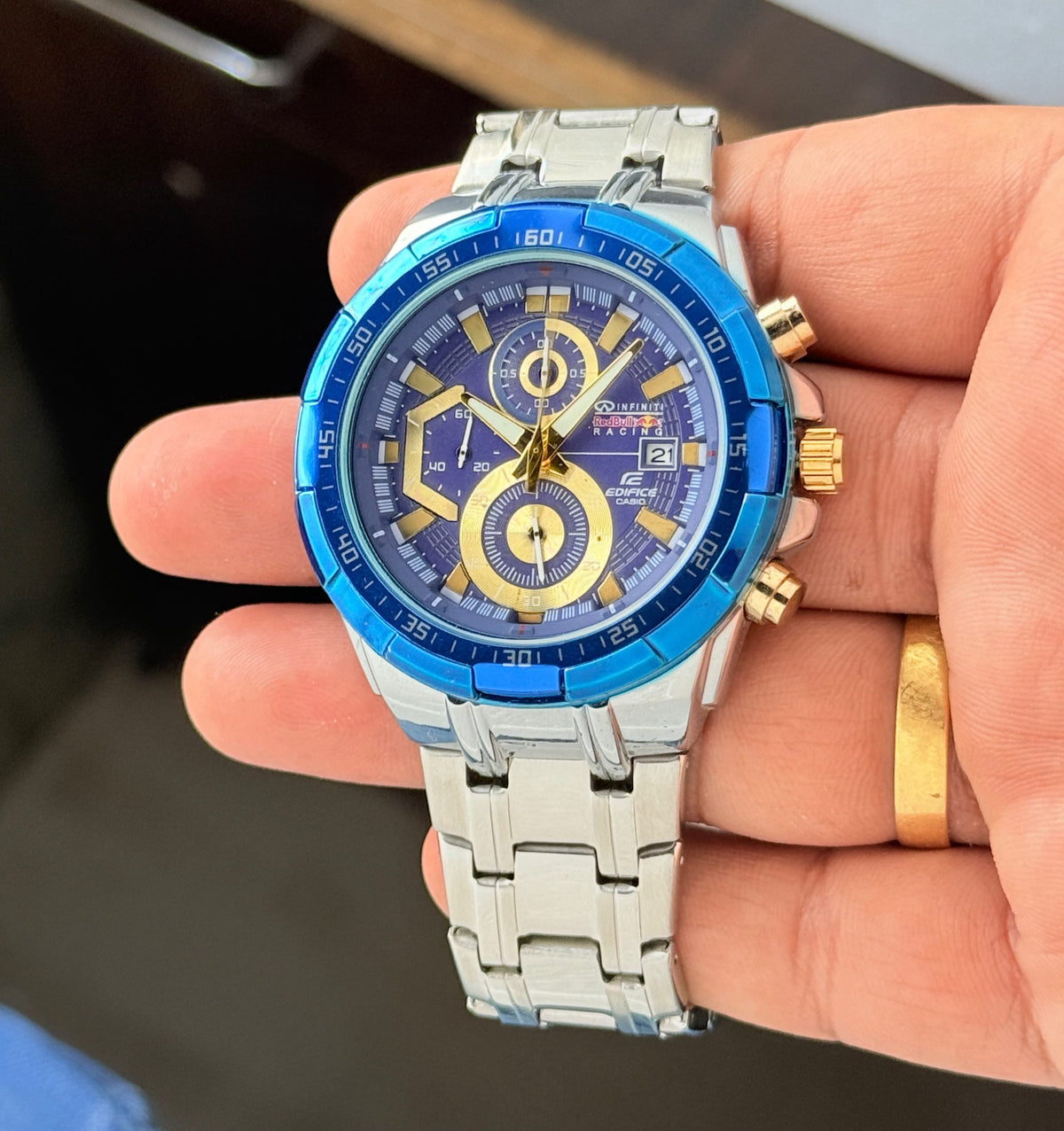 Silver Blue Gold Chronograph Watch