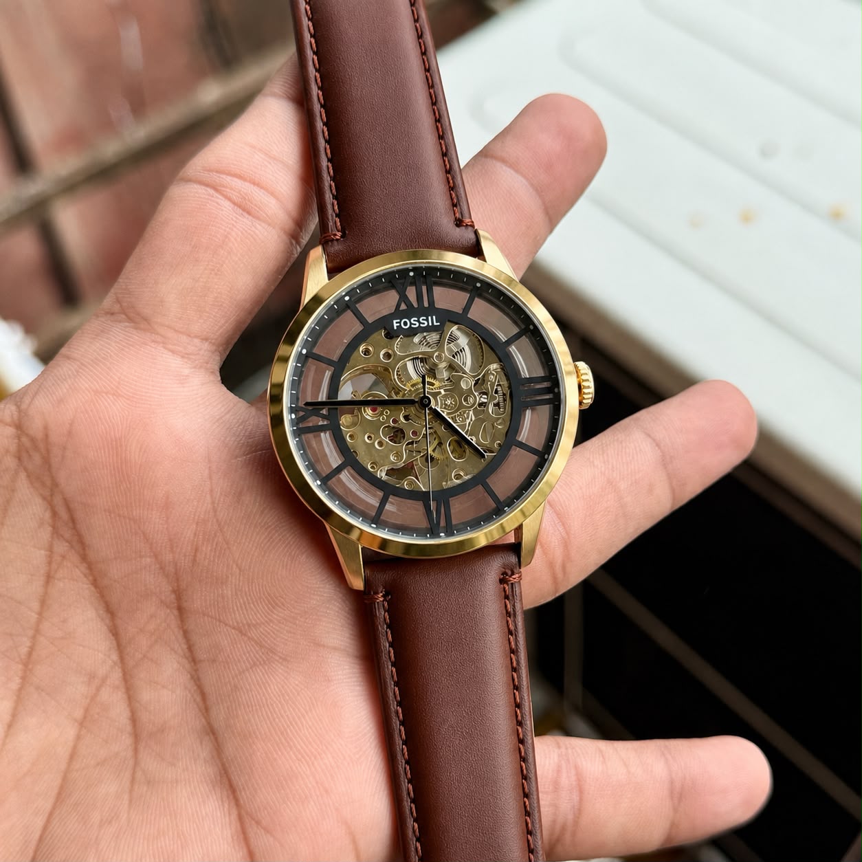 Brown Gold Automatic Leather Watch