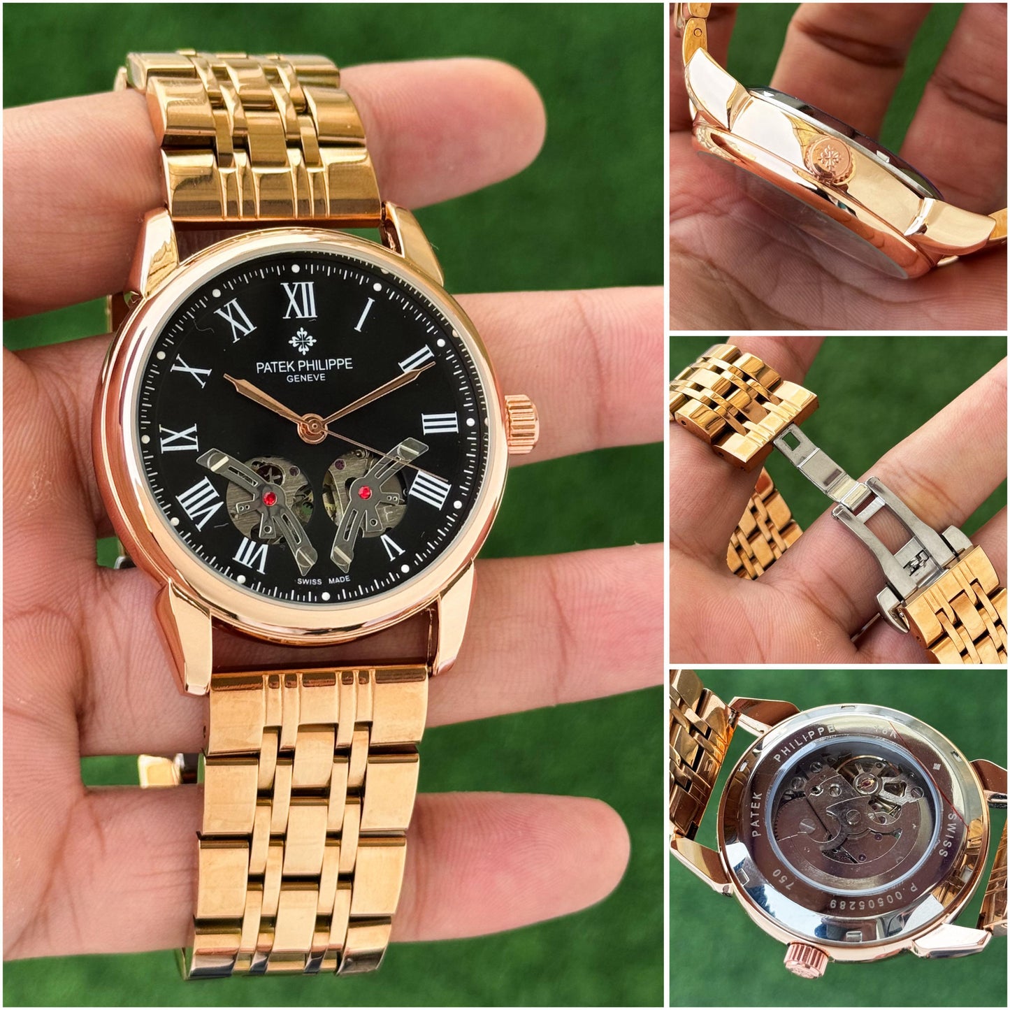 Rose Gold Black Automatic Metal Watch