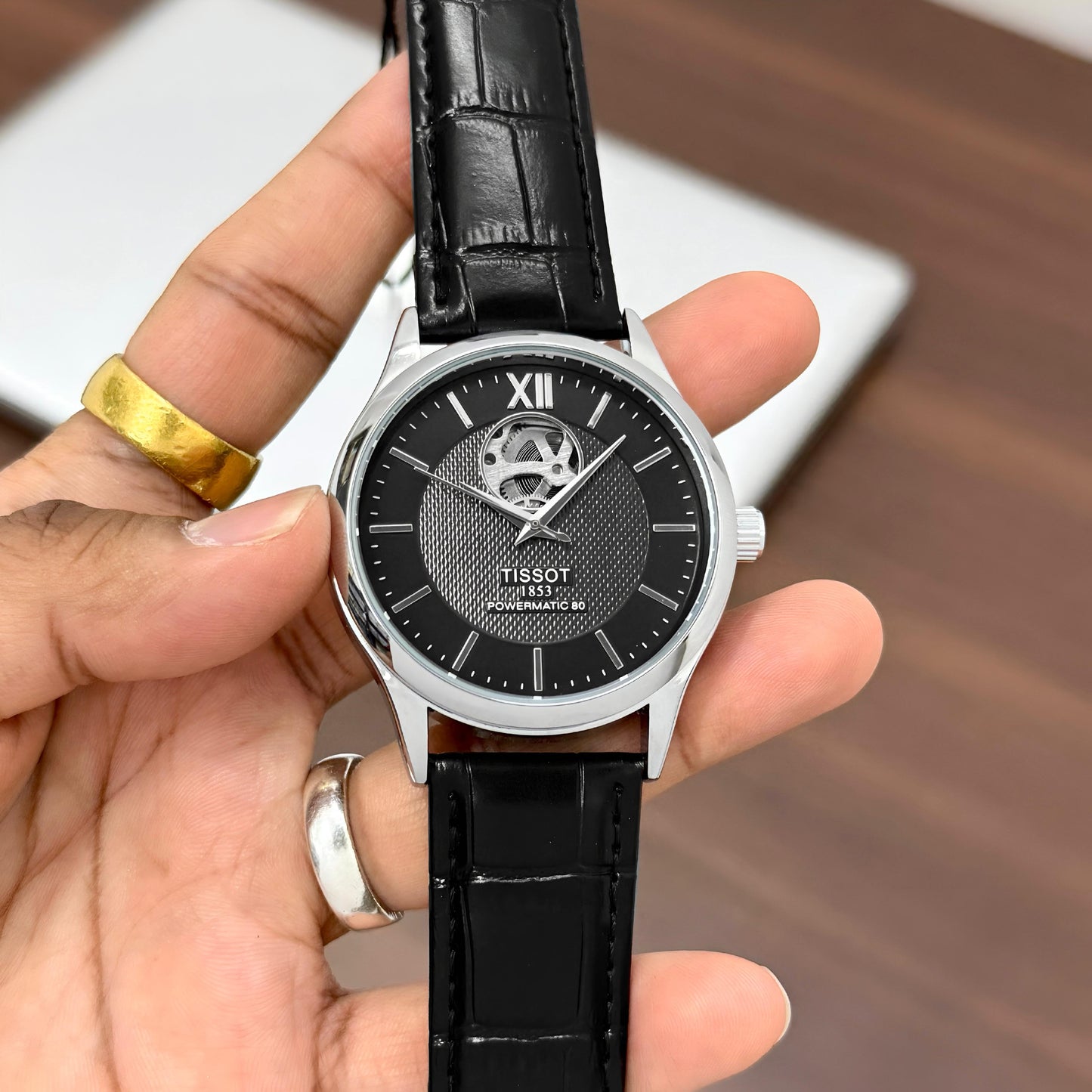 Full Black Automatic Leather Watch