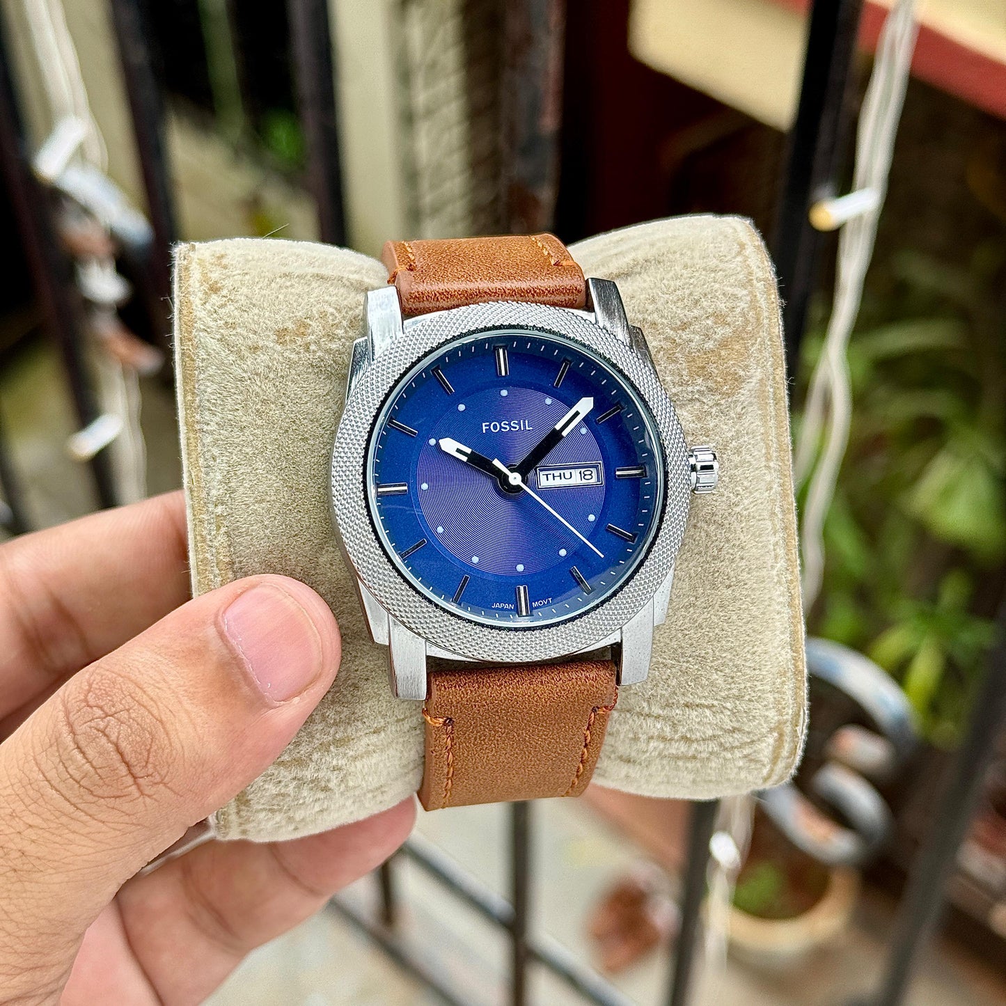 Tan Silver With Blue Dial