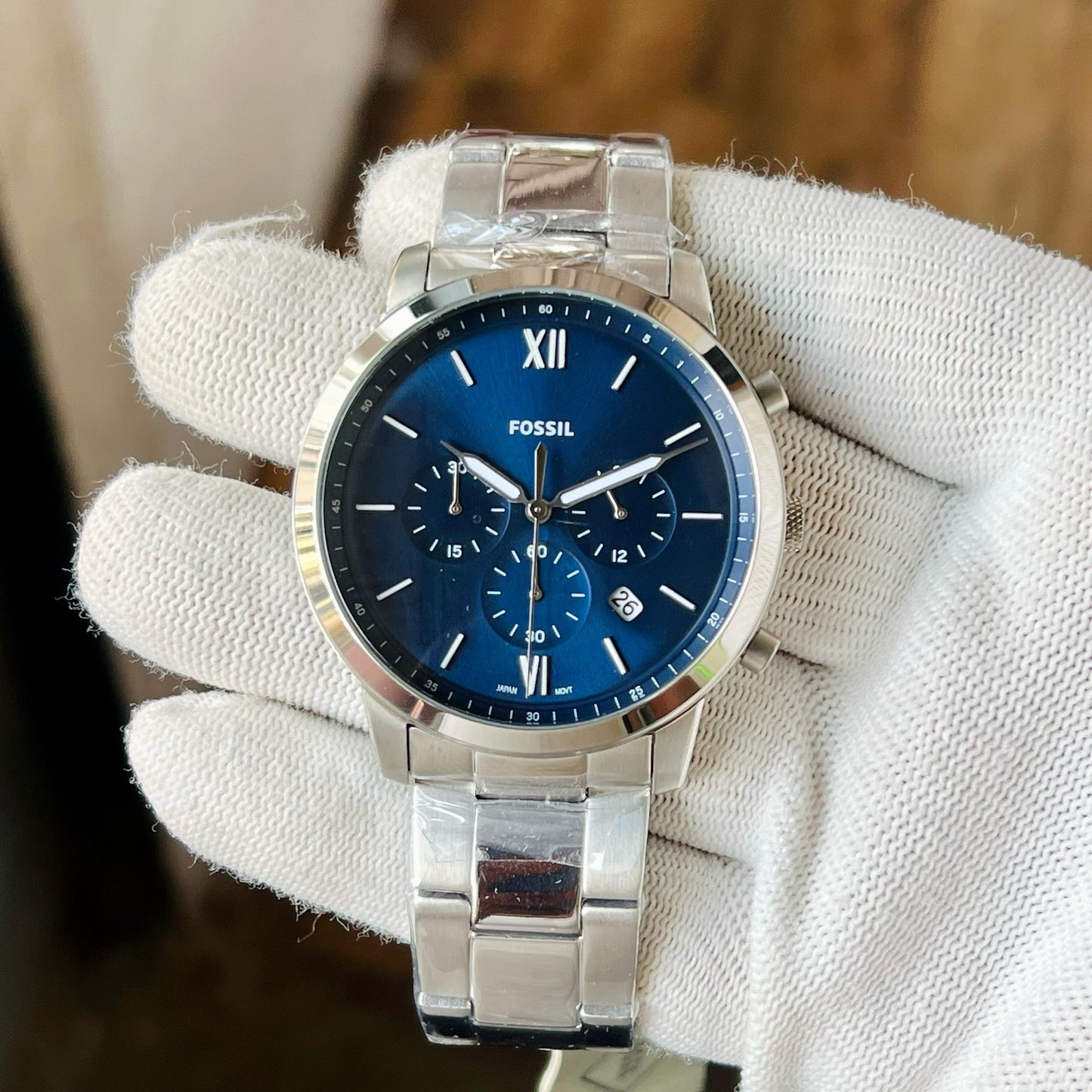 Silver Blue Chronograph Watch