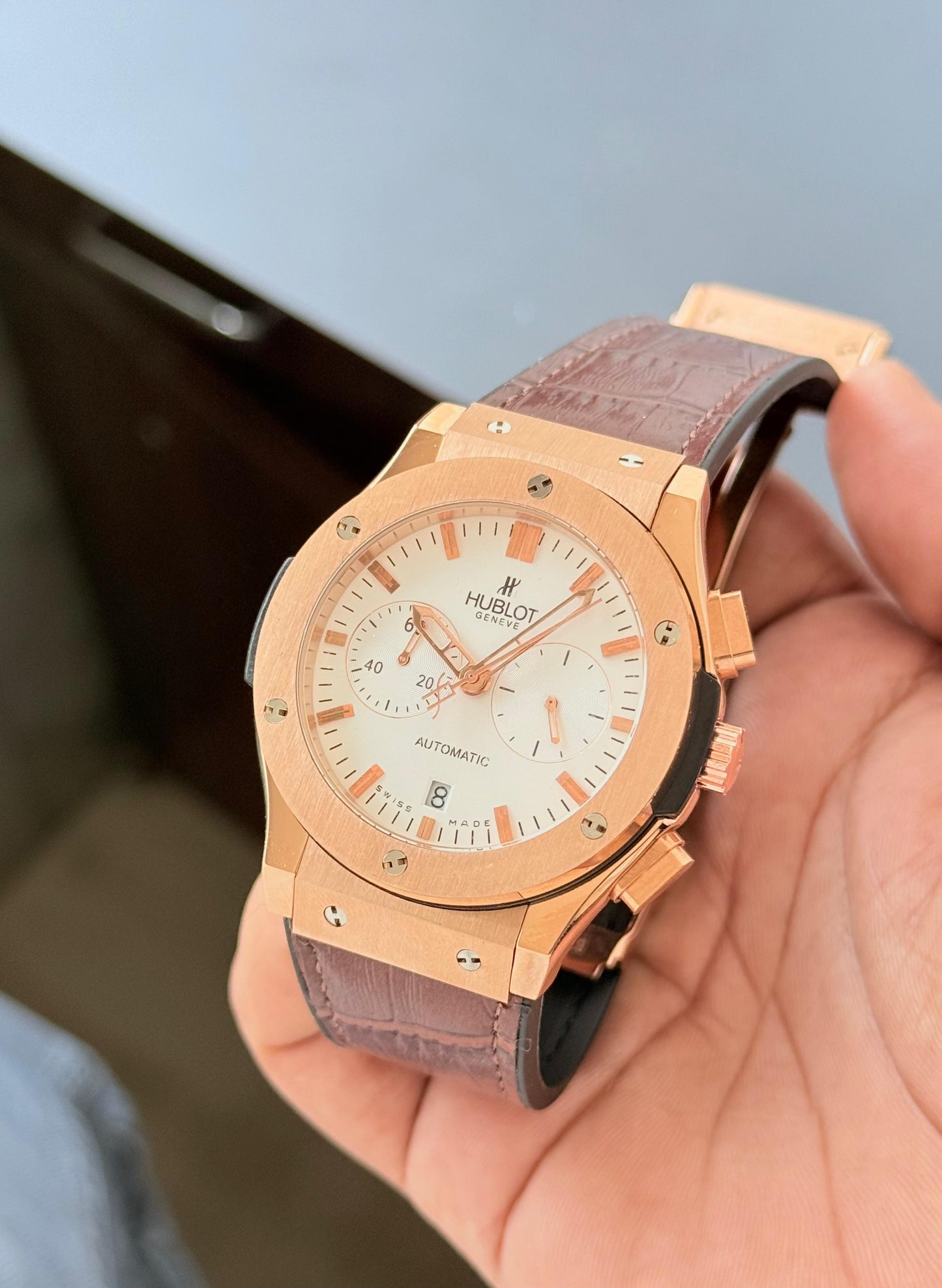Rose Gold Brown Leather Watch