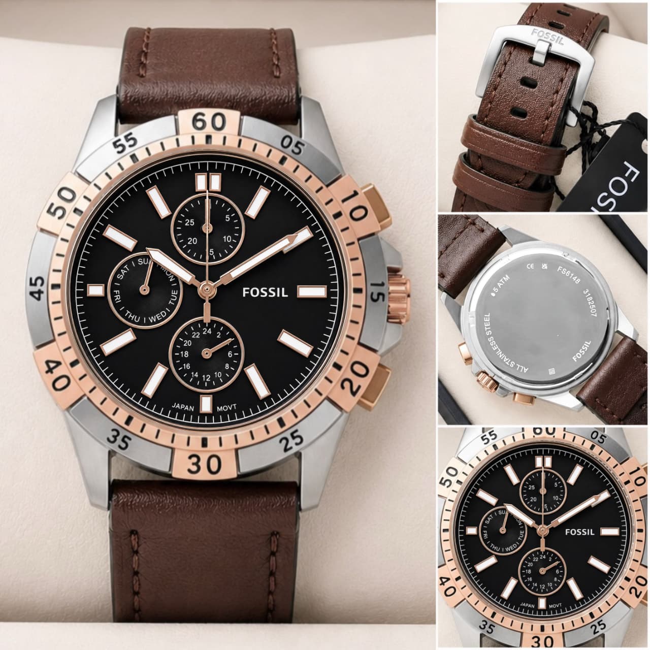 Brown Black Chronograph Watch