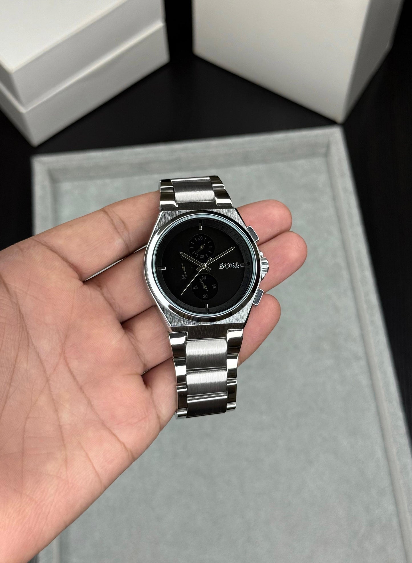 Silver Black Chronograph Watch