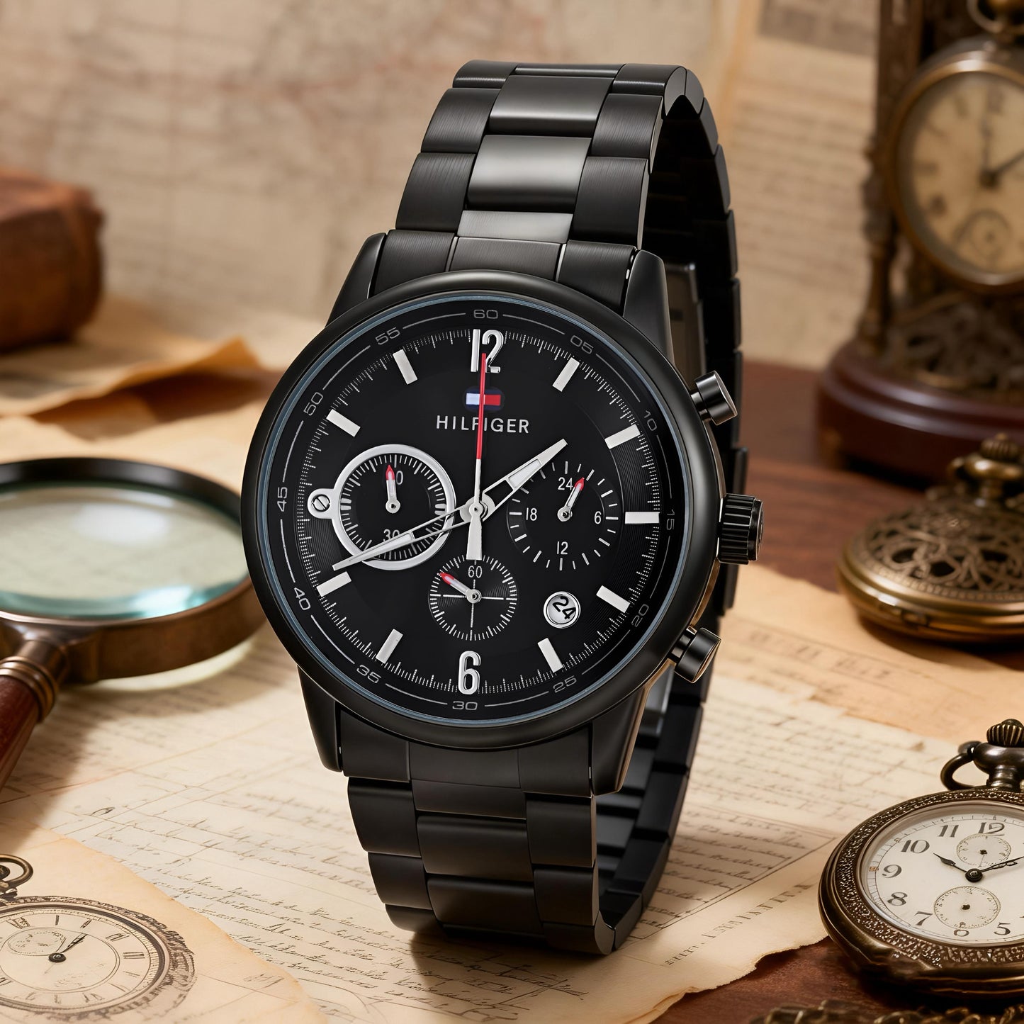 All Black Chronograph Metal Watch