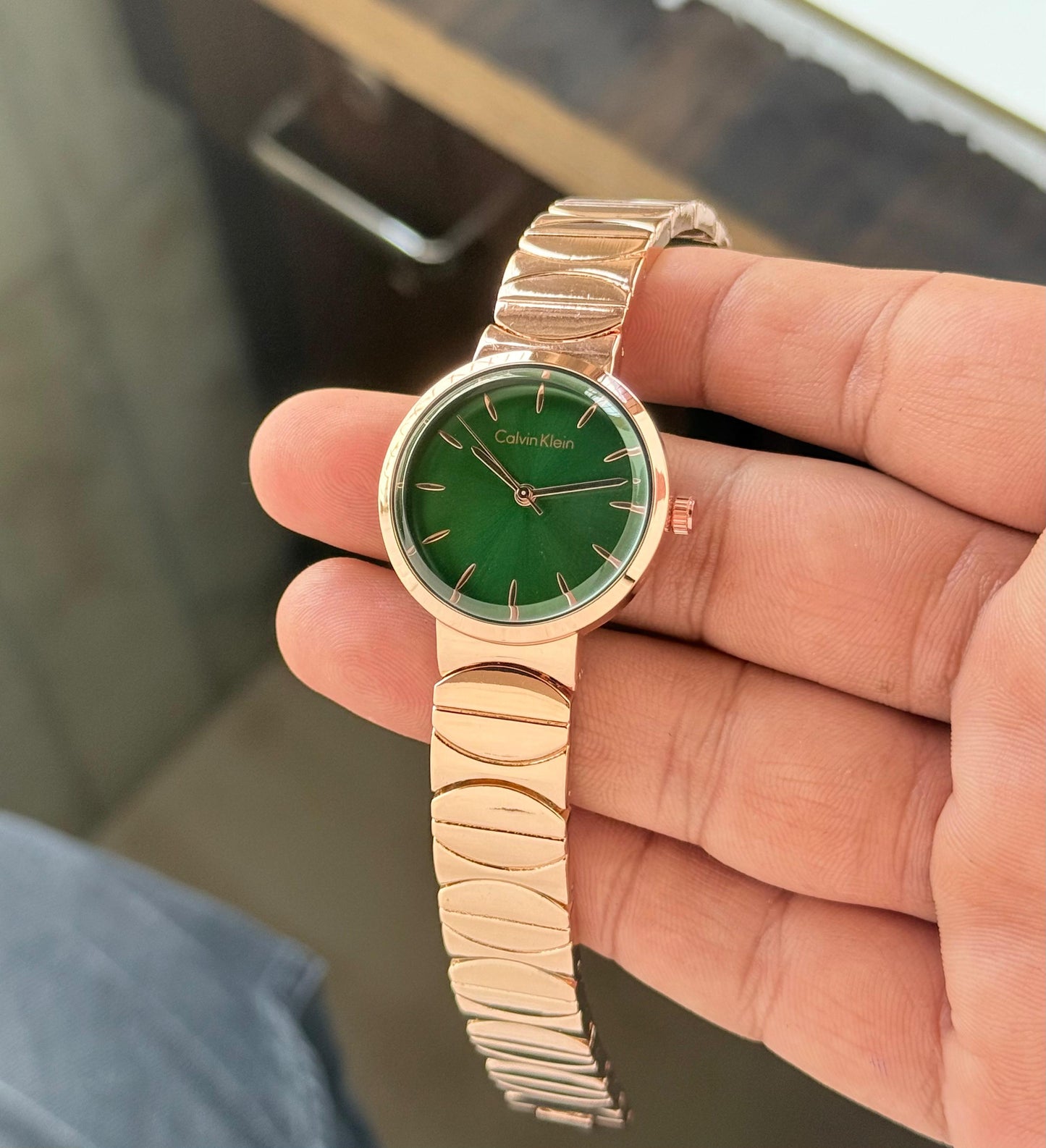 Rose Gold Green Women's Metal Watch