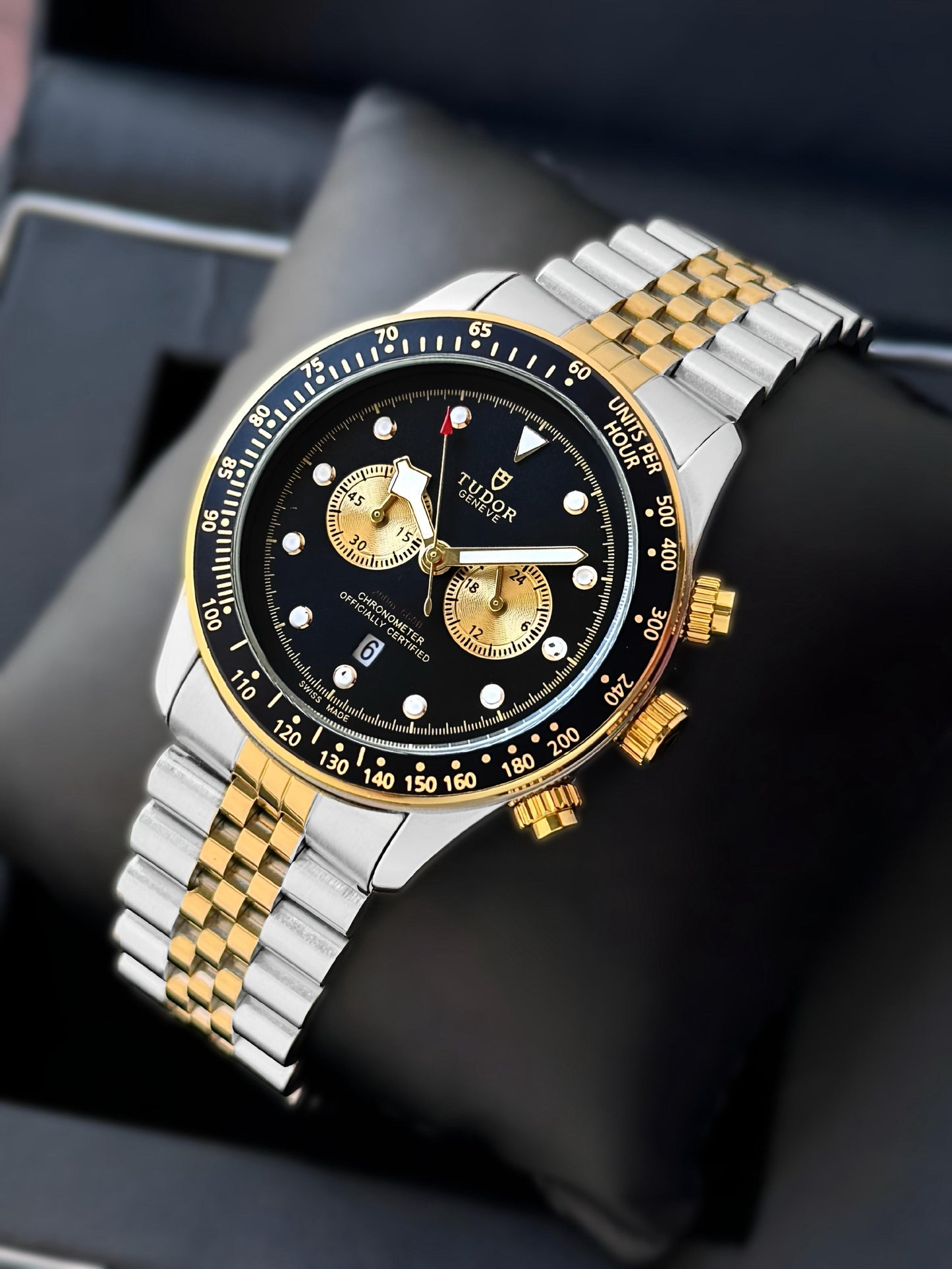 Silver Gold Silver Gold Black Chronograph Watch