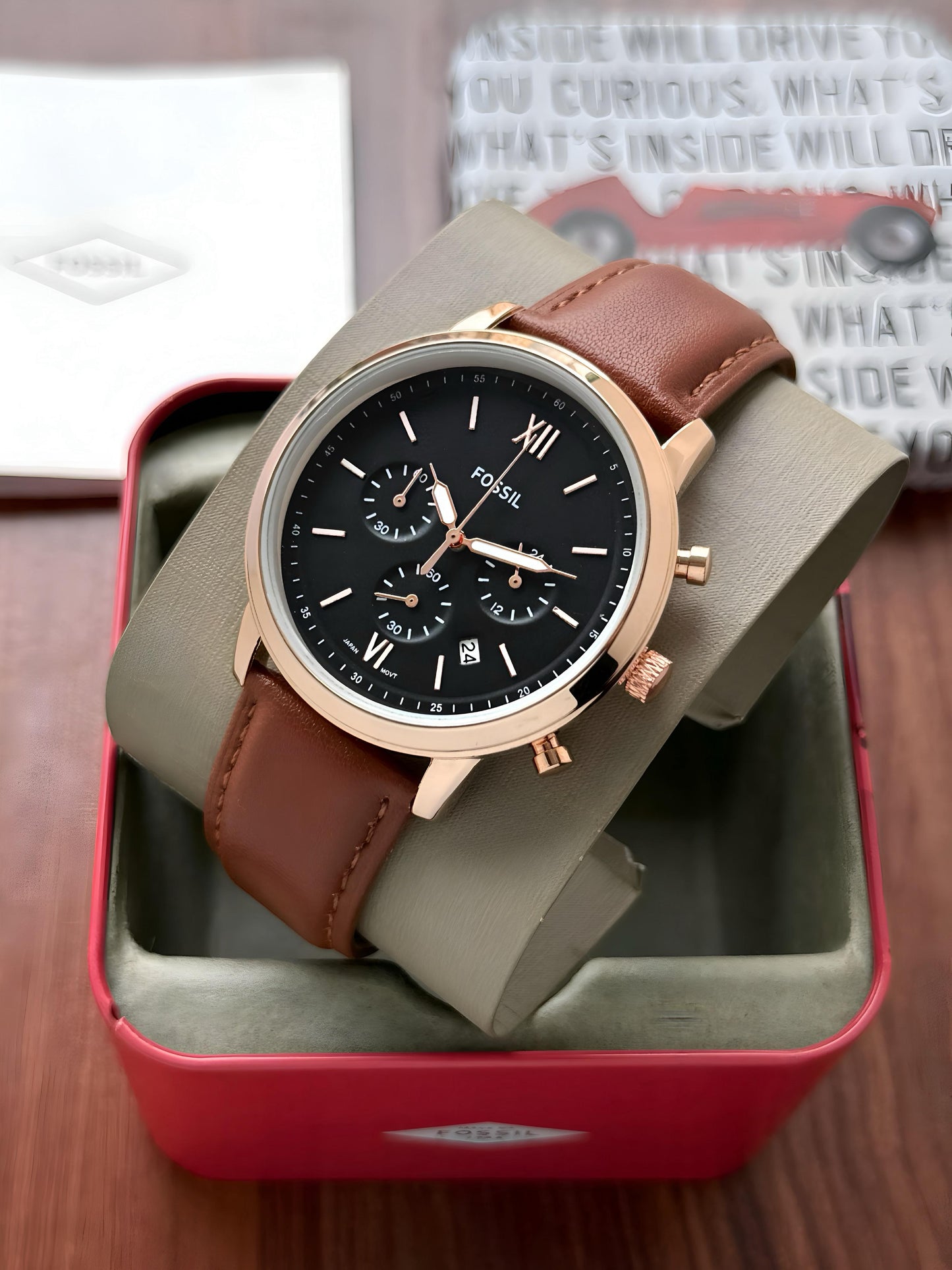 Brown Black Leather Watch
