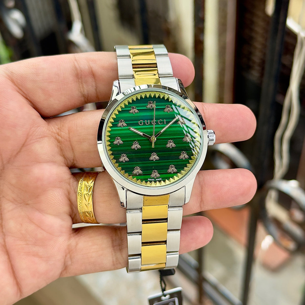 Silver Gold Green Unisex Watch