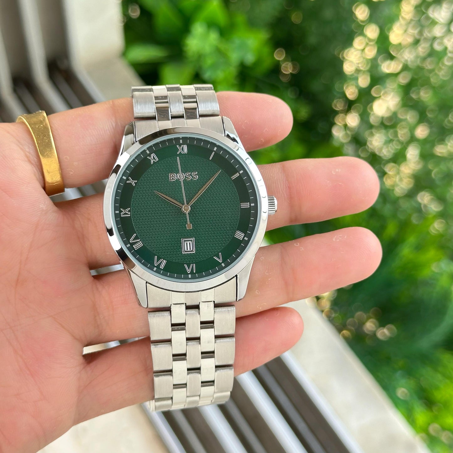 Silver Green Metal Watch