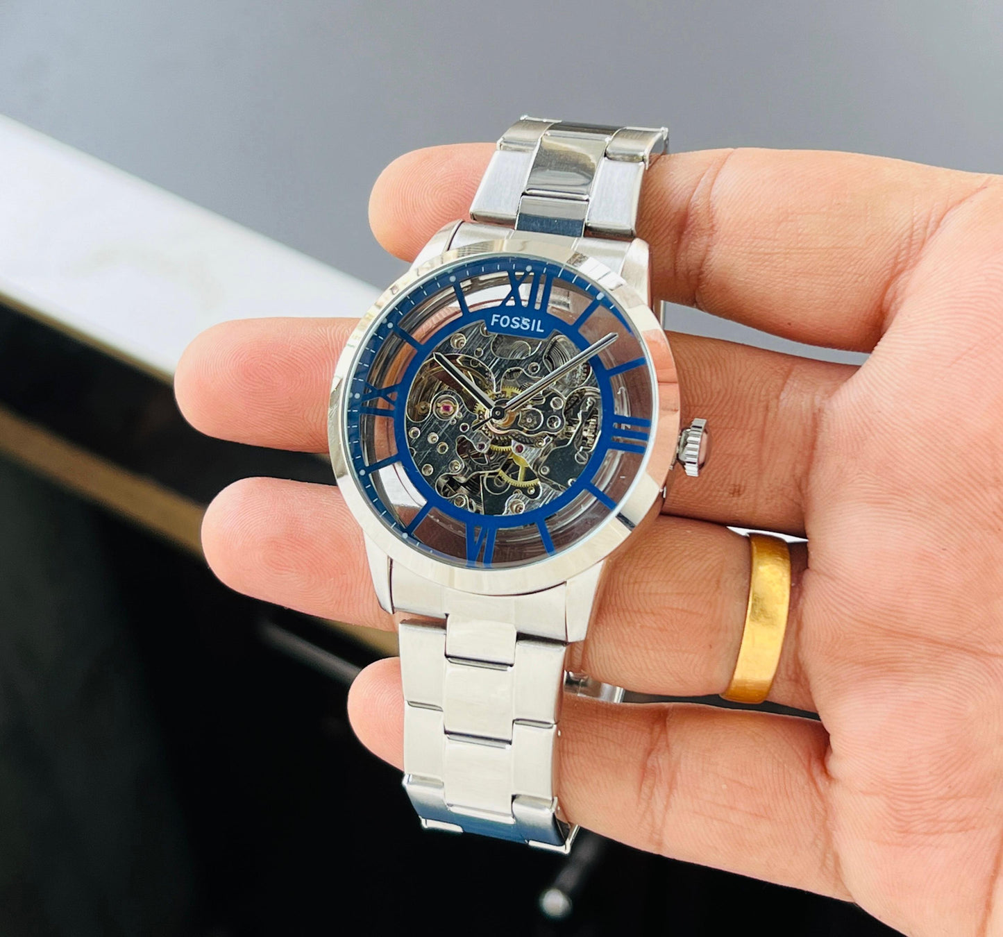 Silver Blue Automatic Watch
