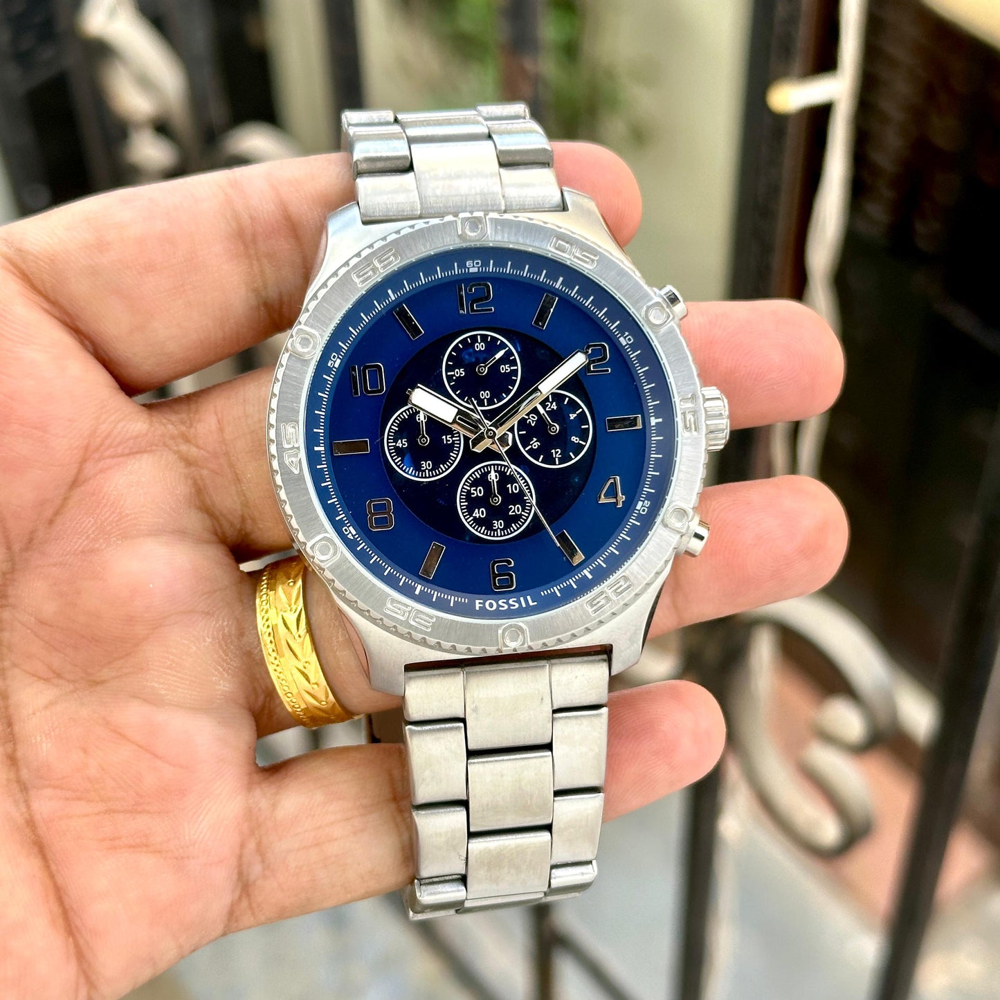 Silver Blue Chronograph Watch