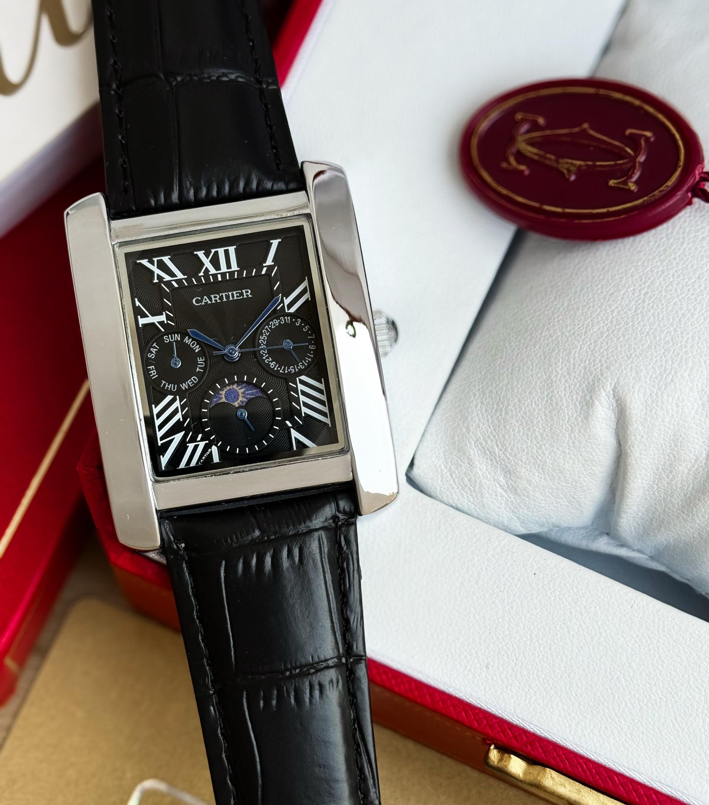 Black Silver Chronograph Square Watch