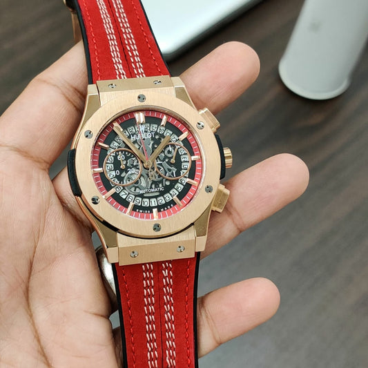 Red Black Leather Watch