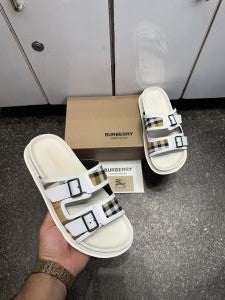 Burbery Checkered Double Strap Sandals Slides Premium