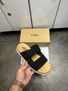 Zarra Strap Suede Leather Premium Sandals Slides Black