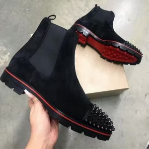 Christian Loubotin Spikes Suede Chelsea Boots Black n Premium