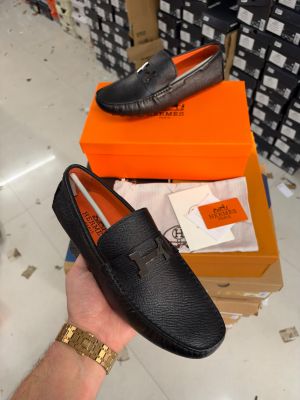 Hermez Texture Black Premium Loafers Surplus Leather Quality With All Accessories HX015