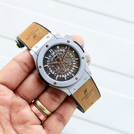 Brown Black Leather Watch