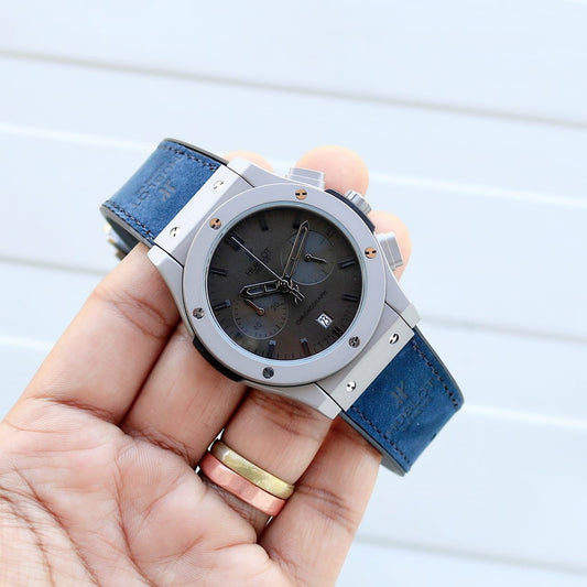 Blue Black Leather Watch