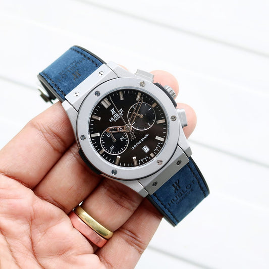 Blue Black Leather Watch