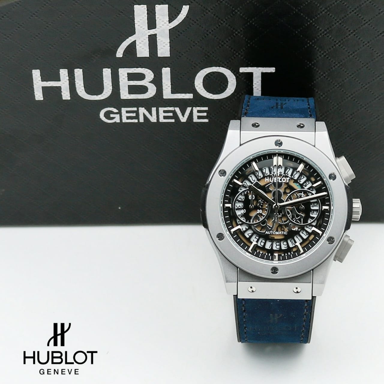 Blue Black Dial Leather Watch