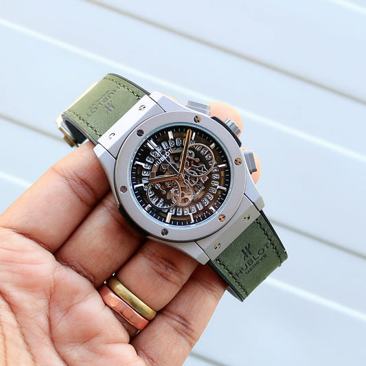 Green Black Leather Watch