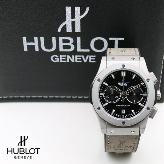 Grey Black Leather Watch