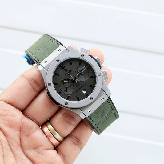 Green Black Leather Watch