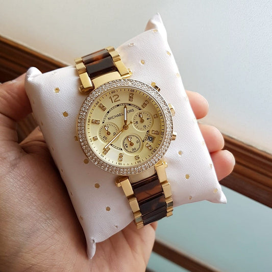Brown Ceramic Gold Chronograph Watch