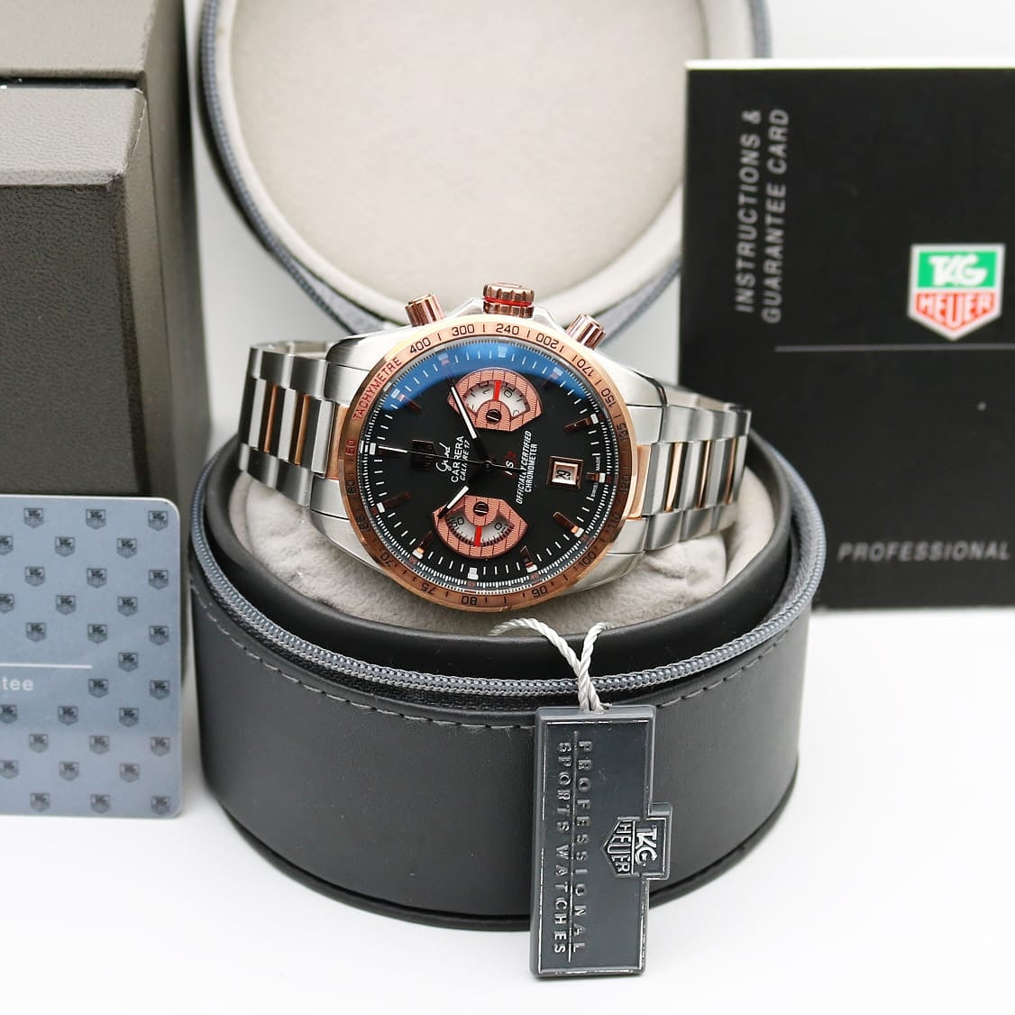 Silver Rose Gold With Black Dial